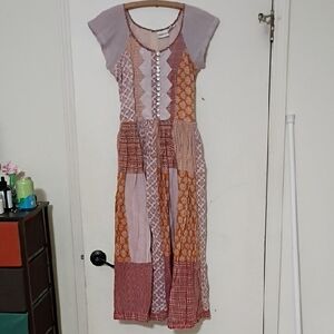 Sold Vintage Newport News Corset Patchwork Maxi Dress in Dusty Rose and Mustard